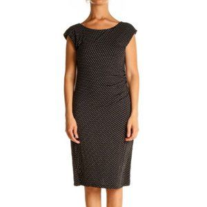 Ann Taylor Womens Work Sheath Dress Polka Dot Cap Sleeve Black White Size Medium